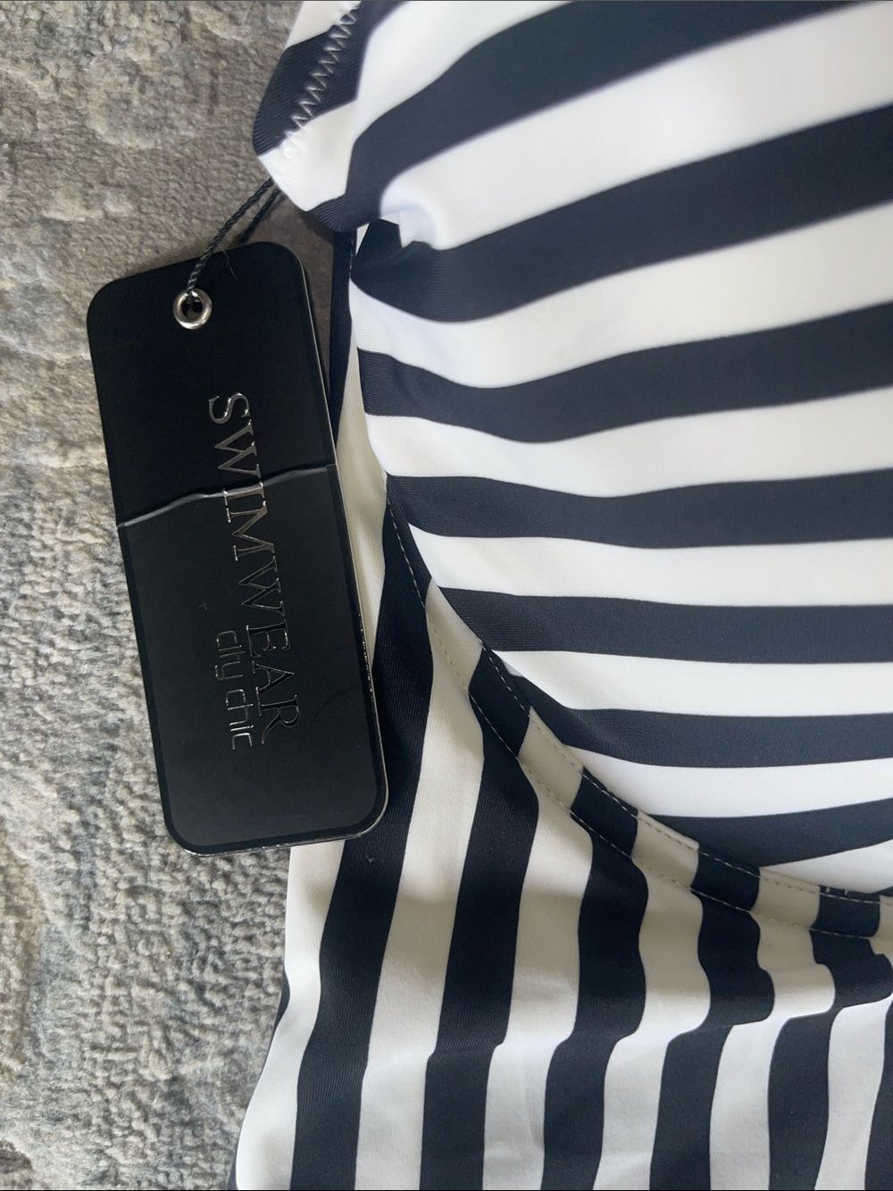 City Chic nwt Black & White Striped One-Piece Swimsuit - Picture 3 of 7